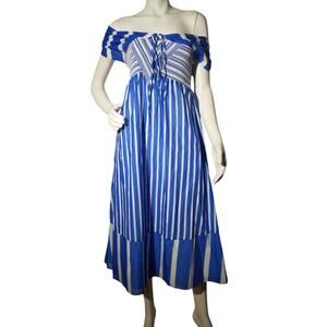 Tanya Taylor Midi Celina Dress – Blue White – Size 6